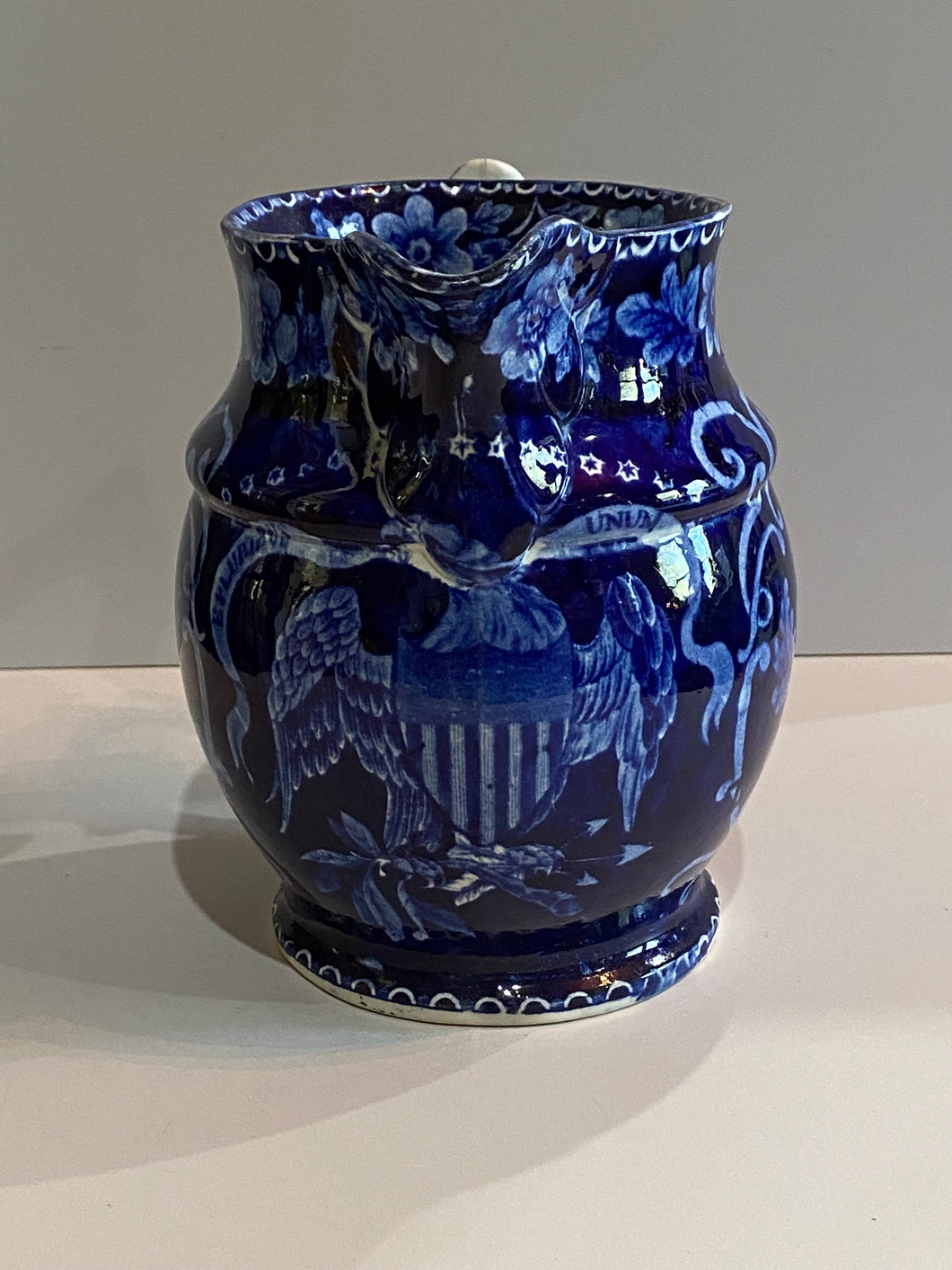Historical Staffordshire Blue Seal of the United States Large Pitcher