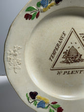 Load image into Gallery viewer, Staffordshire Pearlware Children’s Plate Temperance Industry And Plenty 1830’s
