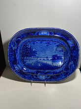Load image into Gallery viewer, Historical Staffordshire Blue Platter Well Tree Castle Gardens Battery New York
