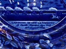 Load image into Gallery viewer, Historical Staffordshire Blue Dinner Plate Landing of Lafayette by Clews 1825
