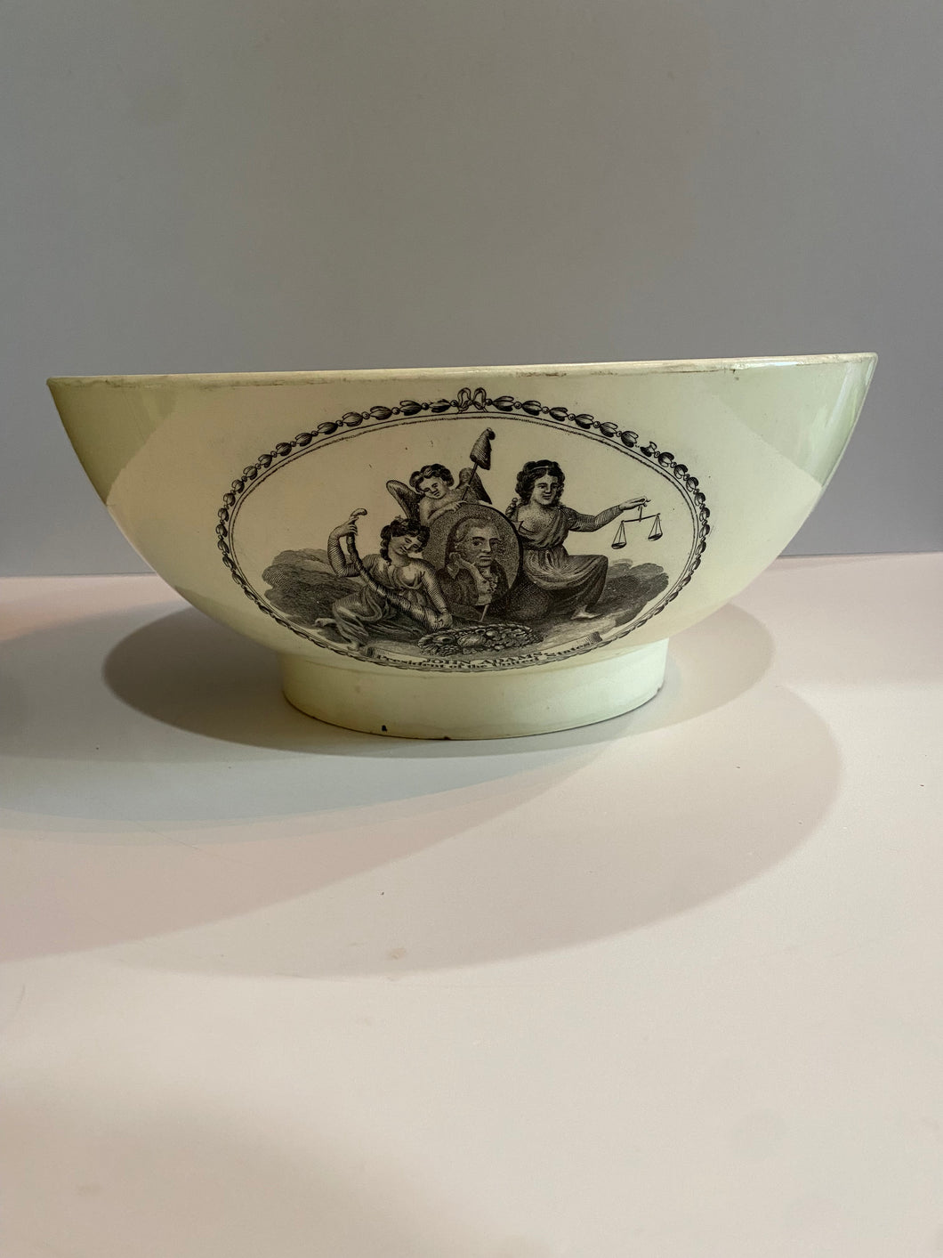Staffordshire Liverpool Punch Bowl John Adams President John Jeffers Polychrome American Ship