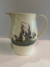 Load image into Gallery viewer, Staffordshire Creamware Liverpool Pitcher Seal of United States with Chain of States Polychrome American Ship
