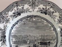 Load image into Gallery viewer, Historical Staffordshire Black Transfer Soup Plate “Southwest view of the Town of Charlotte Amalie in the Island of Saint Thomas 1835
