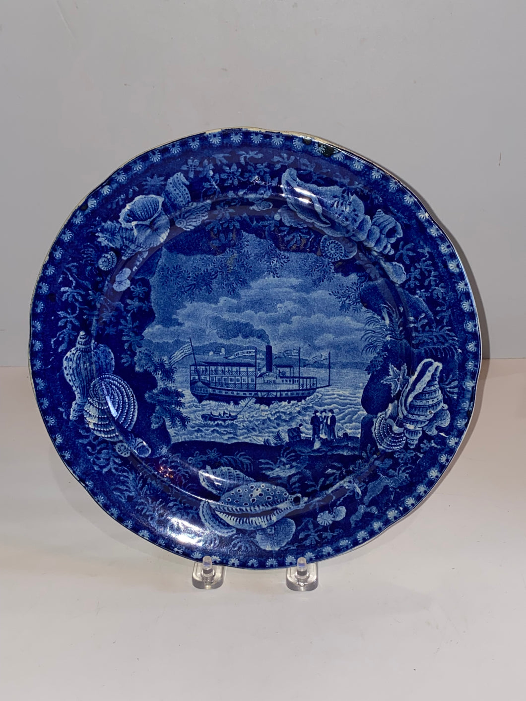 Historical Staffordshire Blue Dinner Plate Union Line Ship Ca. 1825