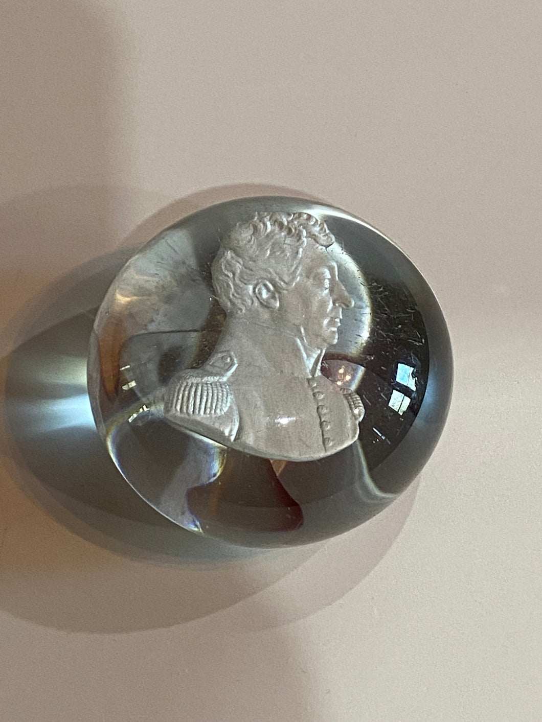 Antique 19th Century Sulphide General Lafayette Glass Paperweight