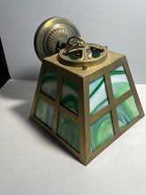 Load image into Gallery viewer, Vintage Slag Glass Arts And Crafts Hanging Light Mission Brass Green Glass
