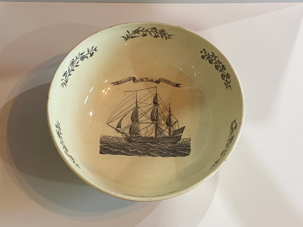 Staffordshire Creamware Liverpool Bowl Success to the Trade of America Ca. 1800
