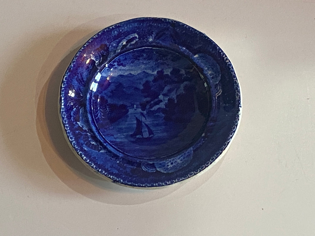 Historical Staffordshire Hudson River Sailboat Cup Plate Ca. 1825