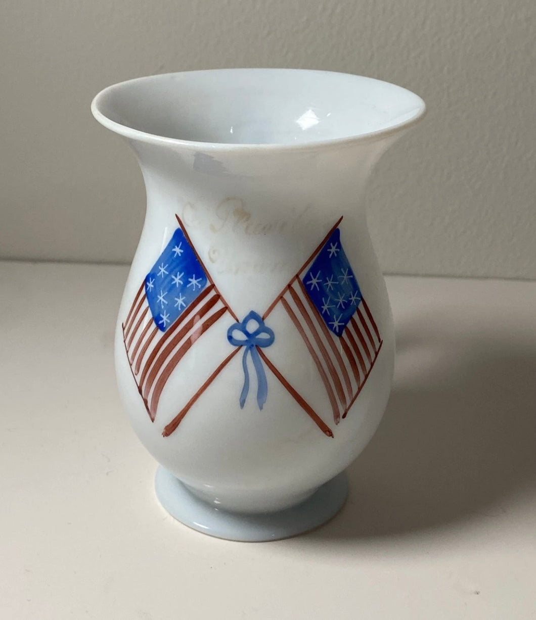 19th Century Antique Free Blown Glass Cup Patriotic American Flags