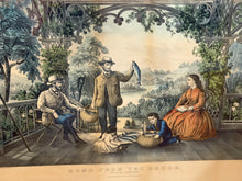 Load image into Gallery viewer, Original Currier &amp; Ives Print Home From The Brook Lucky Fisherman Large Folio
