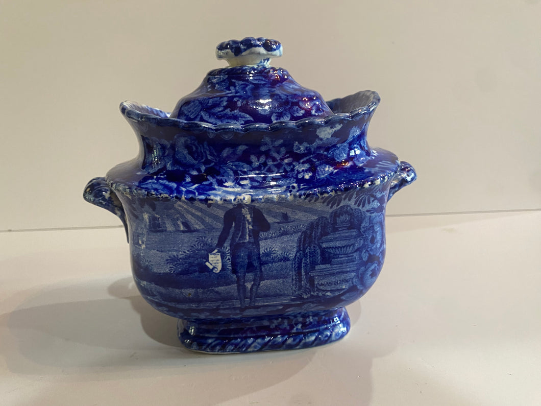 Historical Staffordshire Sugar Bowl Washington With Scroll in Hand at His Own Tomb