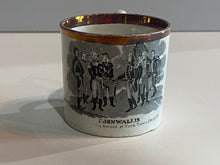 Load image into Gallery viewer, Historical Staffordshire Childrens Mug Cornwallis Surrendering Sword at Yorktown Va.
