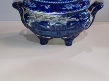 Load image into Gallery viewer, Historical Staffordshire Blue Gravy Tureen Fulton Market NY Masonic Hall Phila. Ca 1825

