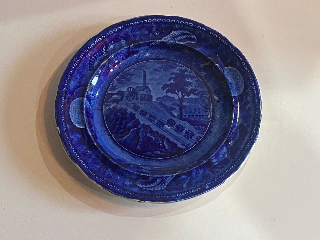 Historical Staffordshire Blue Baltimore and Ohio Railroad Plate Incline Ca. 1825