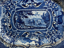 Load image into Gallery viewer, Staffordshire Blue Transfer Quadrupeds Platter Horses Ca. 1825
