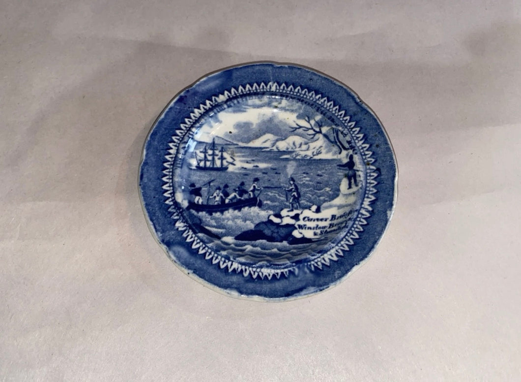 Historical Staffordshire Blue Cup Plate Landing of The Fathers Pilgrim Rare 1825