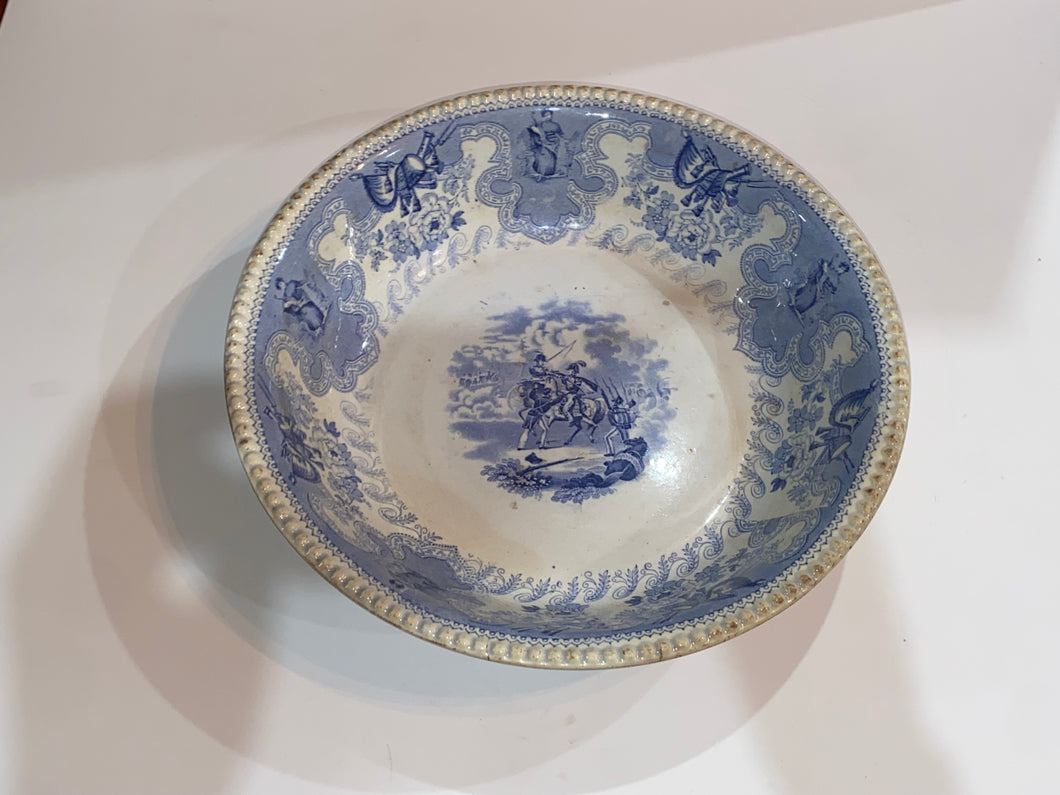 Historical Staffordshire Shallow Large Bowl Texian Campaign Ca. 1840’s Blue