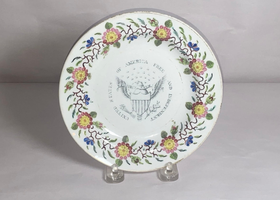 Historical Staffordshire Porcelain Plate United States Free Independent Eagle