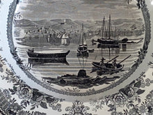 Load image into Gallery viewer, Historical Staffordshire Black Transfer Soup Plate “Southwest view of the Town of Charlotte Amalie in the Island of Saint Thomas 1835
