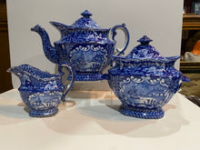 Load image into Gallery viewer, Historical Staffordshire Blue Tea Set with View of Quebec Canada Ca. 1825
