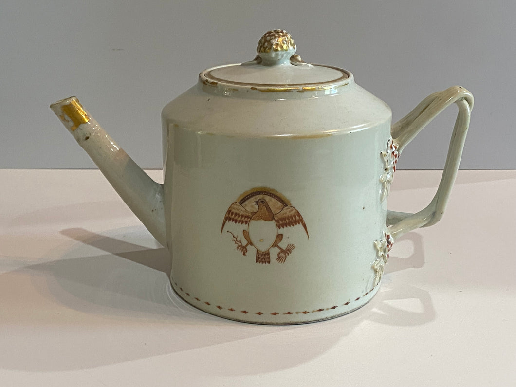 19th Century Chinese Export Porcelain Teapot American Eagle with Shield Monogram Body
