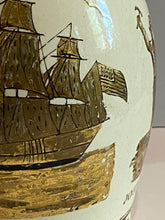 Load image into Gallery viewer, Staffordshire Creamware Liverpool Pitcher American Ships All In Gold Gilt
