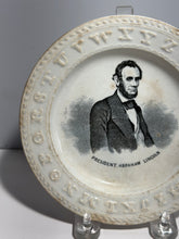 Load image into Gallery viewer, Staffordshire Pearlware Children’s Alphabet Plate Abraham Lincoln 1860’s Child’s

