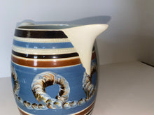 Load image into Gallery viewer, Staffordshire Mochaware Mocha Pitcher With Earthworm On Blue Background 1820

