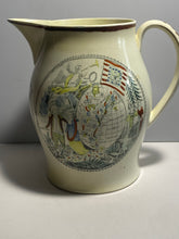 Load image into Gallery viewer, Staffordshire Creamware Liverpool Pitcher Polychrome Map of East Coast American Ship and Jefferson Eagle Ca. 1800
