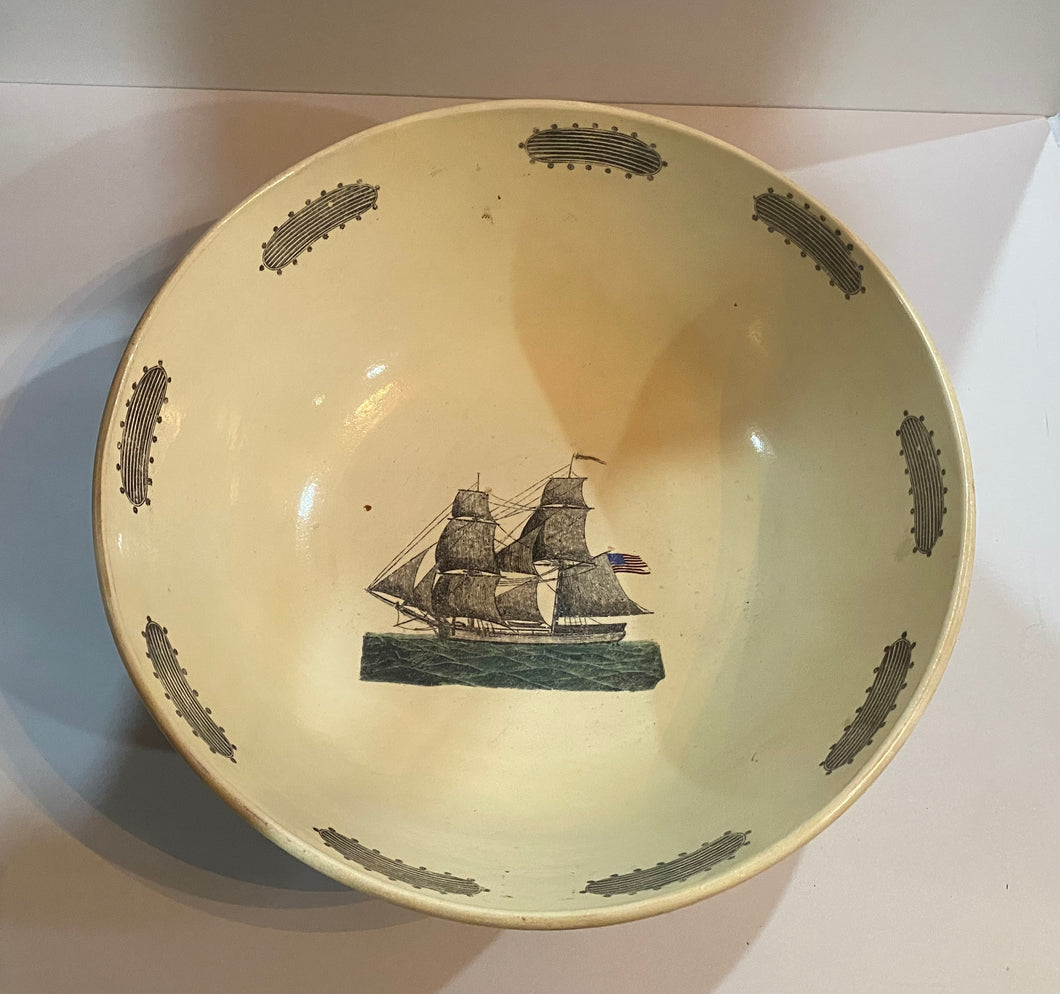 Staffordshire Creamware Liverpool Large Punch Bowl Ship Eagle Washington
