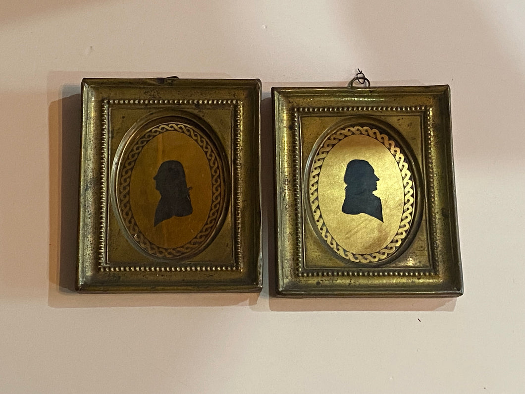 19th Century Gold Plated Silhouettes of Washington and Jefferson