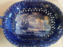 Load image into Gallery viewer, Historical Staffordshire Blue Reticulated Basket Eirth on the Thames Scare View on this Form
