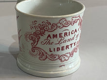 Load image into Gallery viewer, Staffordshire Pearlware America Land of Liberty Pink Transfer Childs Mug

