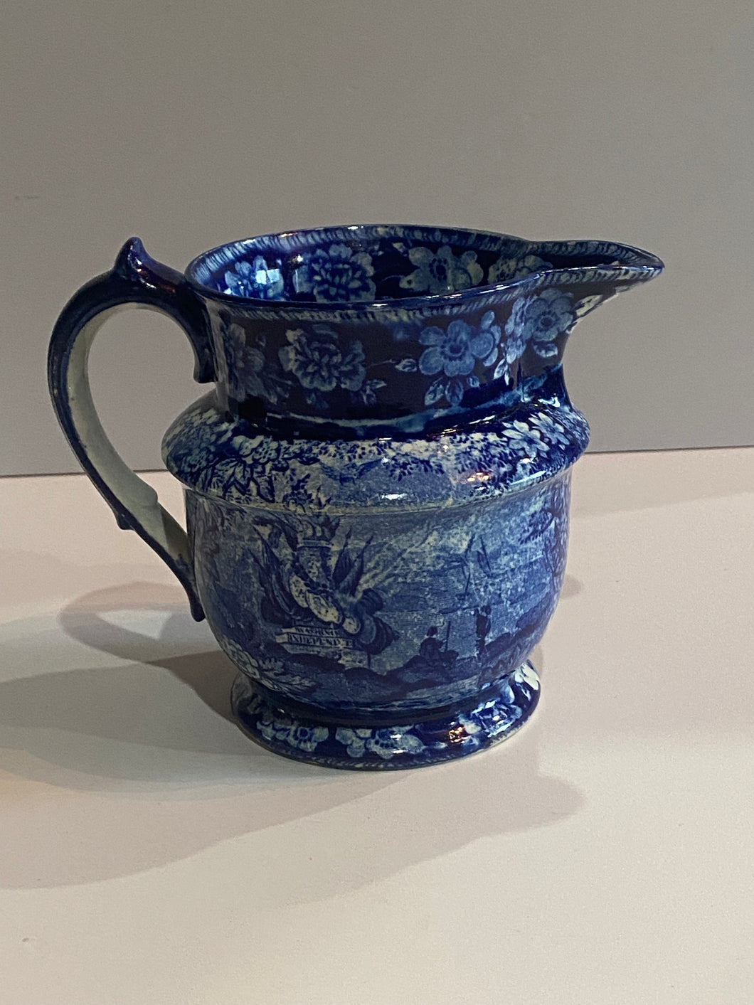 Historical Staffordshire Blue Small Pitcher Navel Hero’s Pattern Rare Form 1825