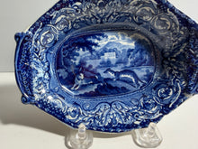 Load image into Gallery viewer, Staffordshire Blue Transfer Quadrupeds Relish Dish Rabbit and Weasel Ca. 1825
