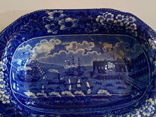Load image into Gallery viewer, Historical Staffordshire Blue Vegetable Dish Landing of Lafayette
