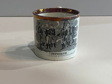 Load image into Gallery viewer, Historical Staffordshire Childrens Mug Cornwallis Surrendering Sword at Yorktown Va.
