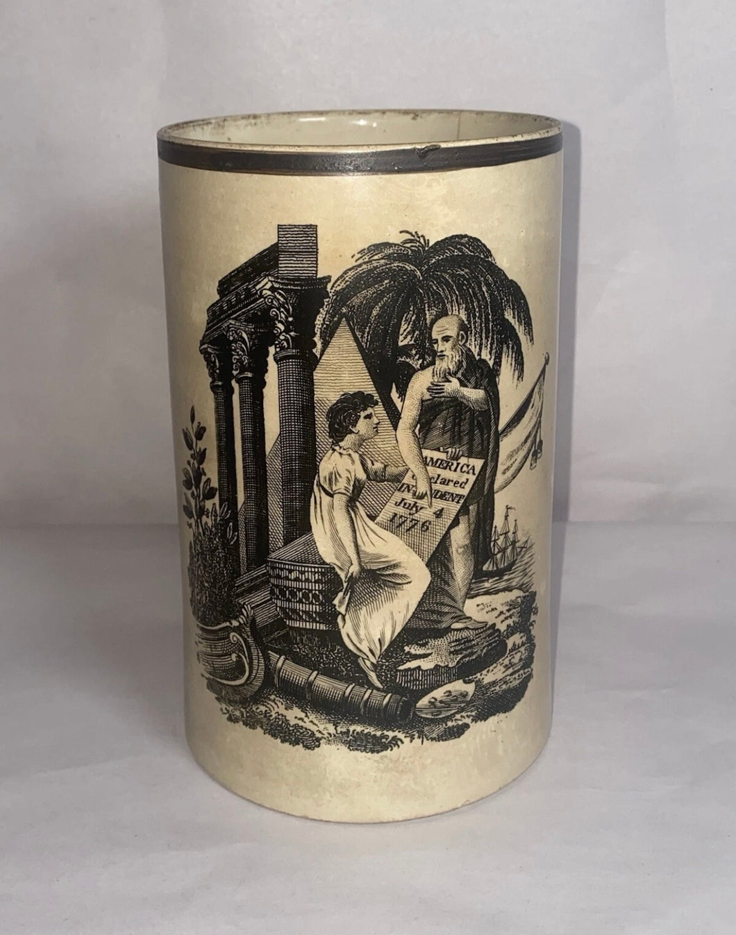 Staffordshire Creamware Liverpool Tankard America Declared Independent July 4