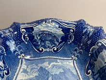 Load image into Gallery viewer, Staffordshire Blue Transfer Quadrupeds Footed Compote with Newfoundland Dog Ca. 1825
