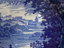Load image into Gallery viewer, Historical Staffordshire Blue Platter English Castle River Scene Ca. 1825

