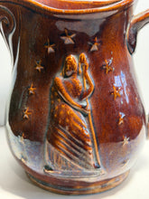 Load image into Gallery viewer, Rockingham Brown Glaze Pitcher With Lady Liberty Stars Ca. 1850’s
