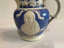 Load image into Gallery viewer, Historical Staffordshire Blue Jasperware Washington and Lafayette Pitcher 1830
