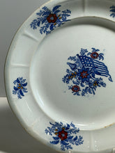 Load image into Gallery viewer, Staffordshire Blue Transfer Liberty Cap Patriotic Flag Small Plate Ca. 1840
