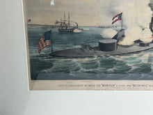 Load image into Gallery viewer, Original Currier &amp; Ives Large Folio Monitor &amp; Merrimac Ship Battle Civil War
