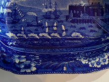Load image into Gallery viewer, Historical Staffordshire Blue Vegetable Dish Landing of Lafayette
