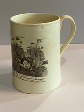 Load image into Gallery viewer, Staffordshire Creamware Liverpool Tankard Mug With Nelson Ship Battle Transfer
