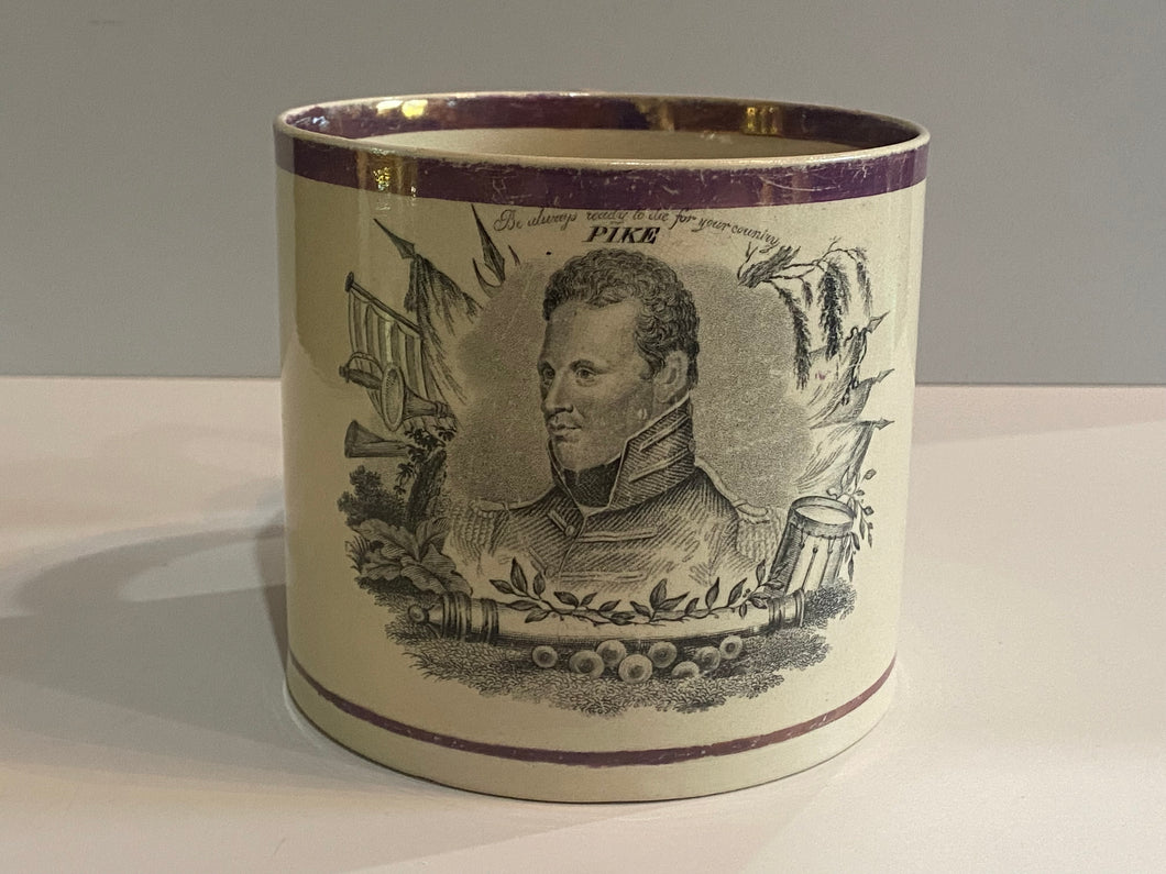 Historical Staffordshire War of 1812 Large Mug With Captain Pike Rare Form 1815