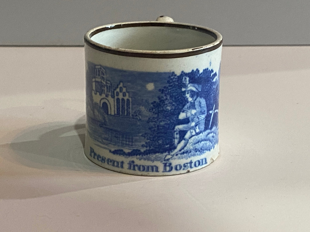 Historical Staffordshire Childrens Mug Present From Boston Blue Transfer