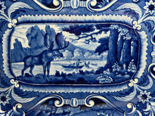 Load image into Gallery viewer, Staffordshire Blue Transfer Quadrupeds Platter With Moose Ca. 1825
