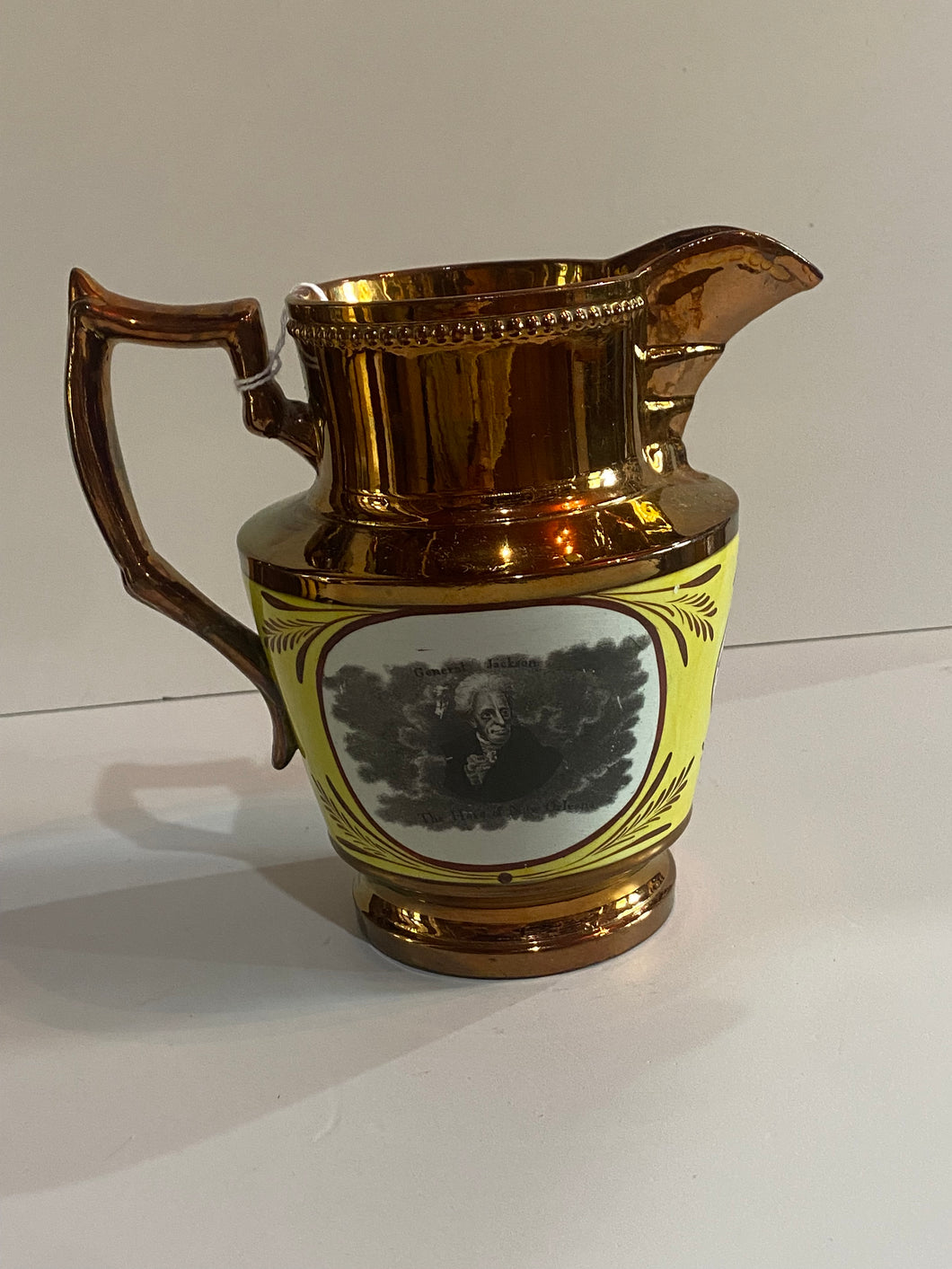 Staffordshire Copper Luster Andrew Jackson Pitcher Hero of New Orleans